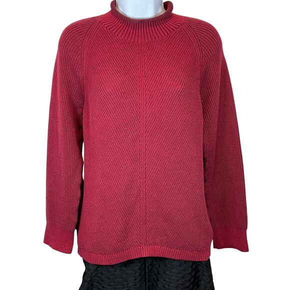 L.L. Bean Cotton Shaker-Stitch Sweater Women's Medium Funnelneck Deep Wine - Picture 1 of 8